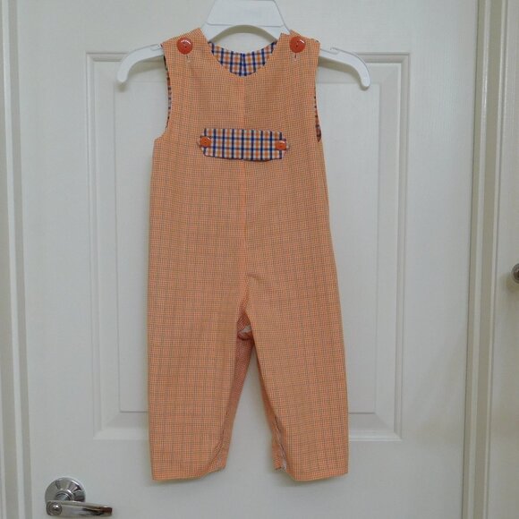 Le' Za Me Reversible Plaid Football Gingham Print Overalls sz 24 Months - Picture 3 of 4